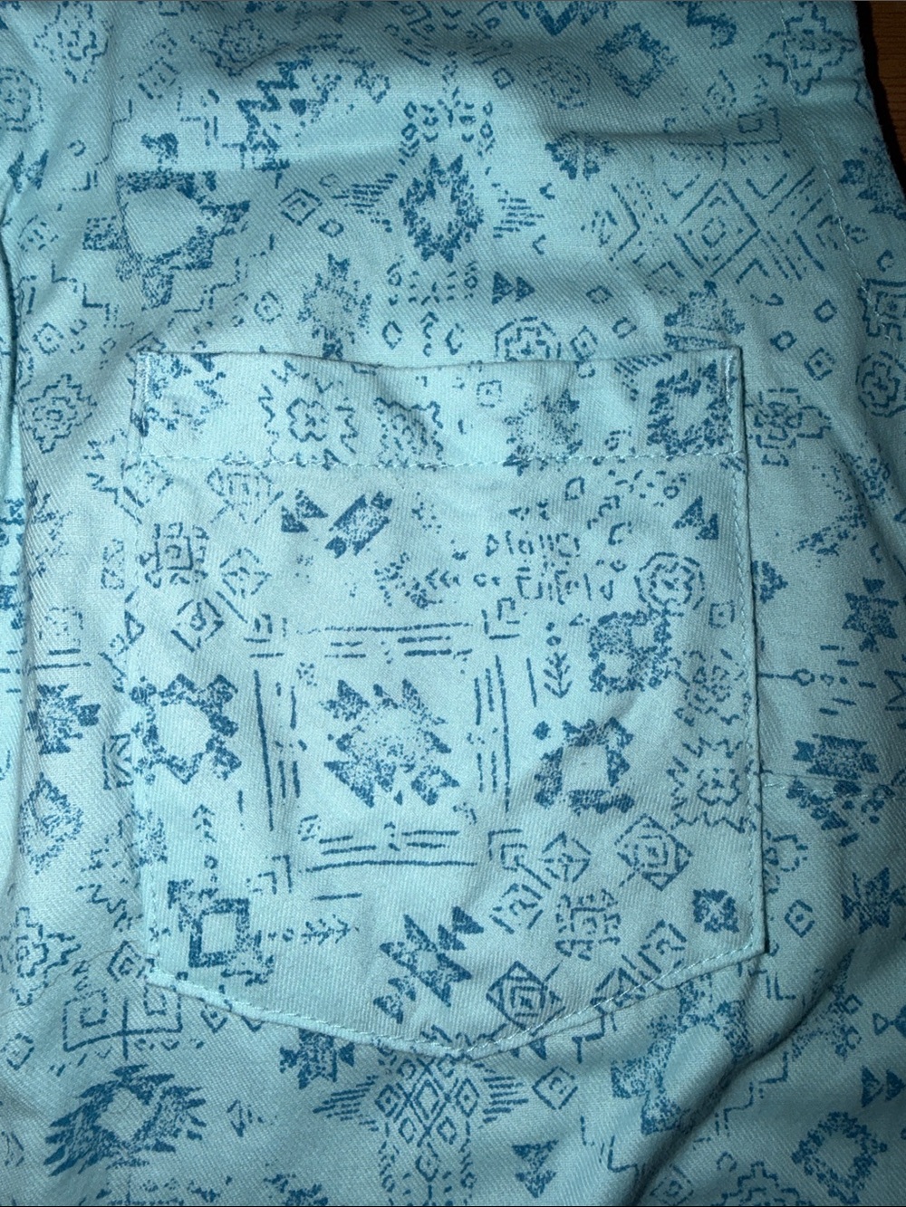 Sleeveless Light Blue Printed Button-Up Blouse western style. Size M - Picture 3 of 8